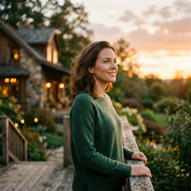 Mulher calma e esperançosa